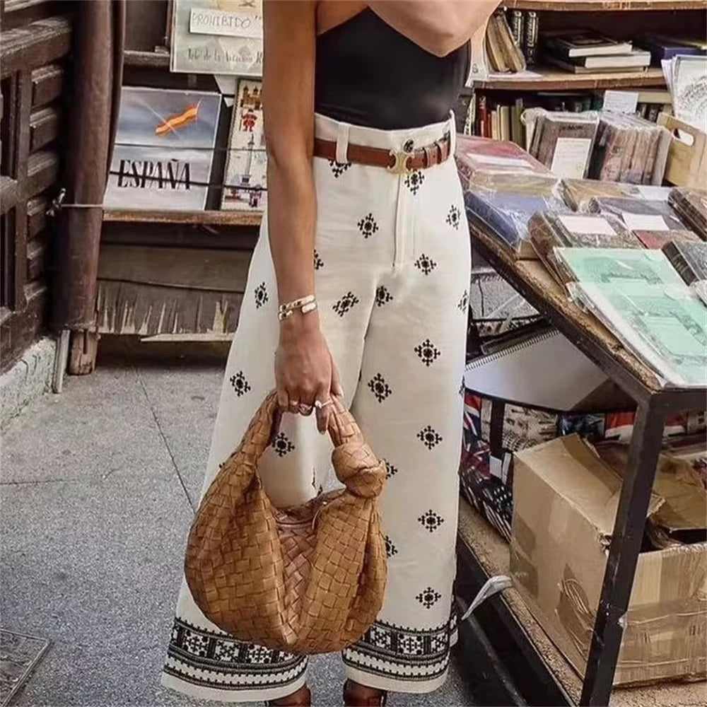 New Fashion Printed Bohemian High Waist Wide Leg Pants For Women