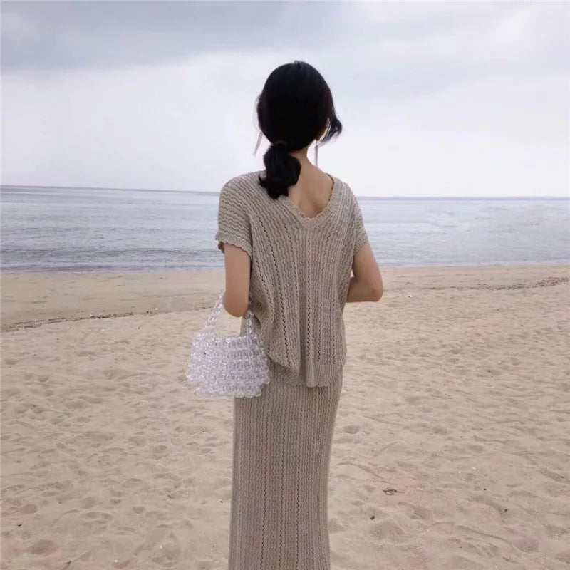 Womens Summer Knitted Two Pieces Set