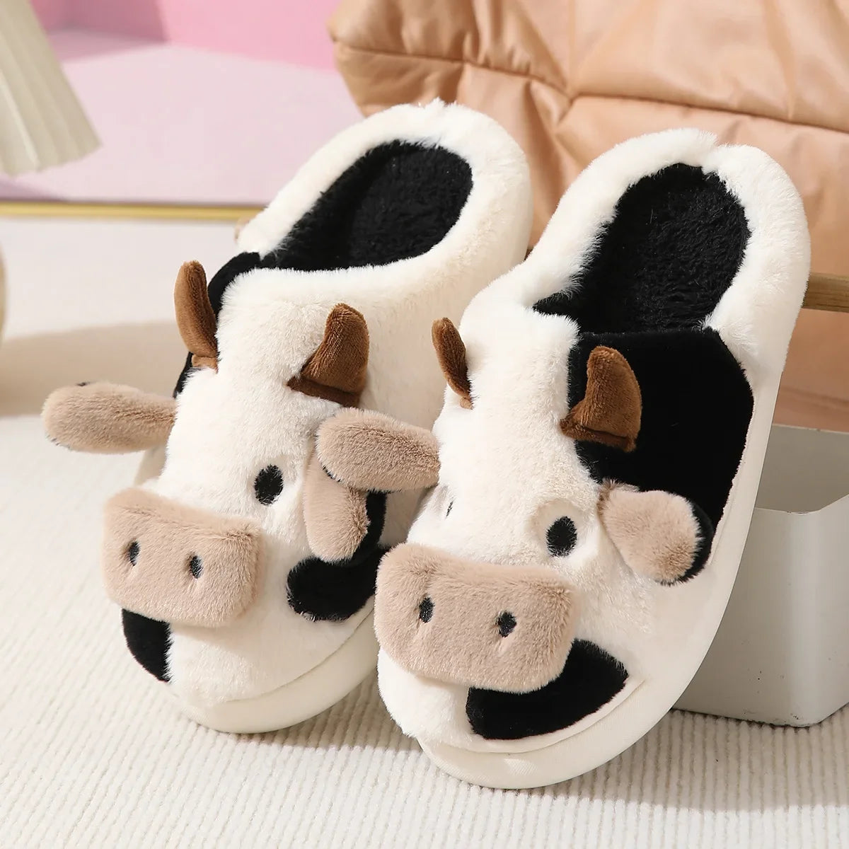 Winter Women Warm Cow Slippers