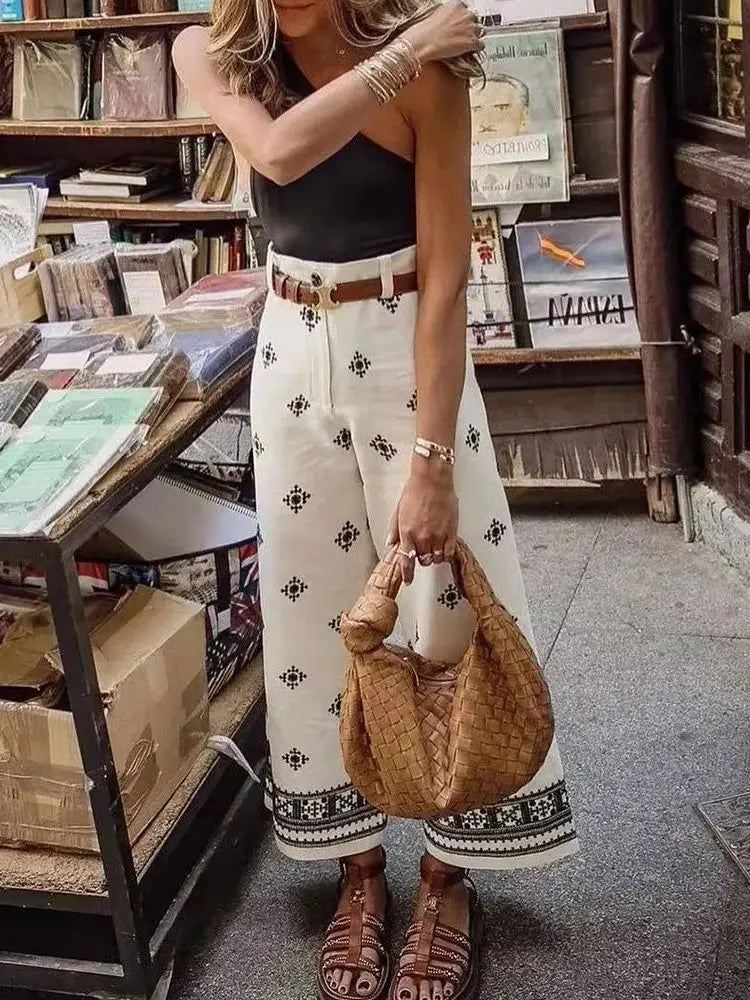 New Fashion Printed Bohemian High Waist Wide Leg Pants For Women