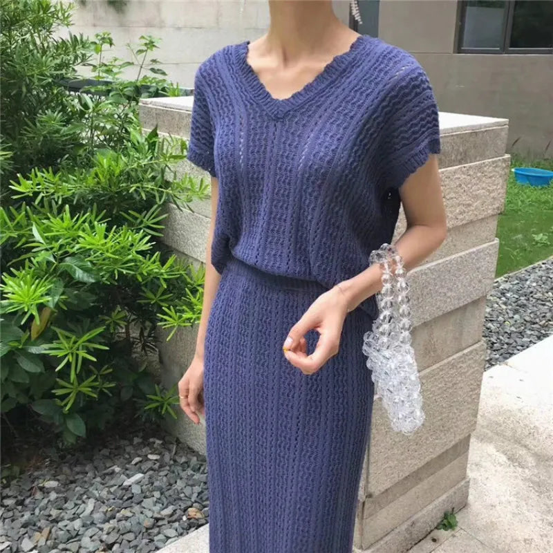 Womens Summer Knitted Two Pieces Set