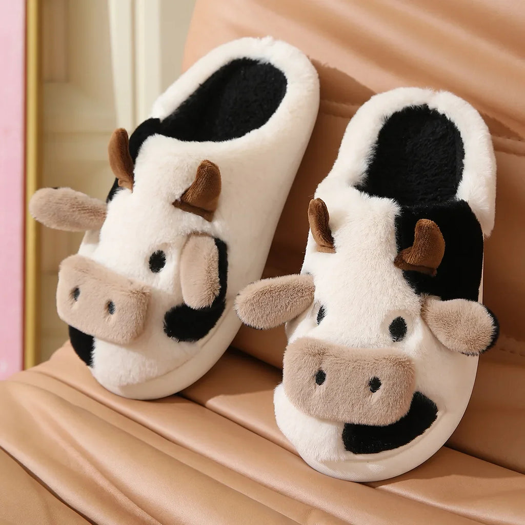 Winter Women Warm Cow Slippers