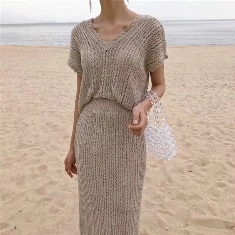 Womens Summer Knitted Two Pieces Set