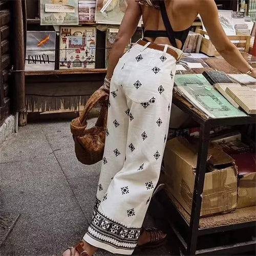 New Fashion Printed Bohemian High Waist Wide Leg Pants For Women