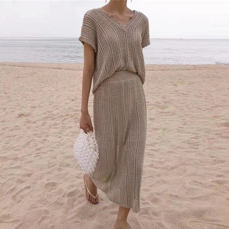 Womens Summer Knitted Two Pieces Set